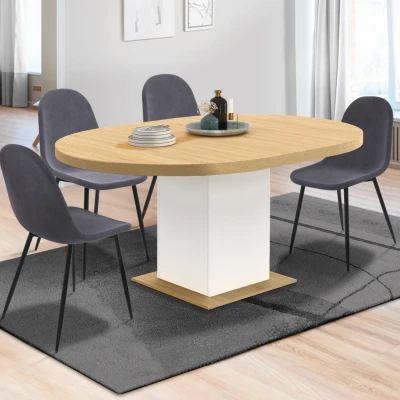 Abbildung von Ausziehbarer runder Esstisch EDEN 4 8 Personen Holz und Weiß 120 160 cm IDMarket