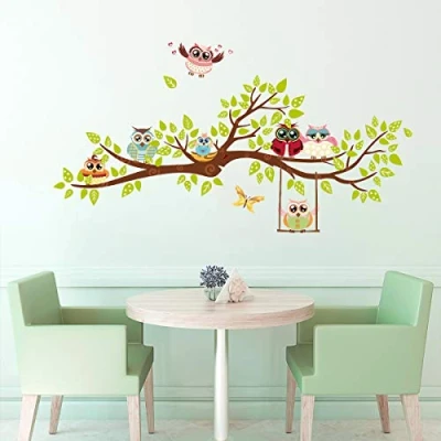 Abbildung von ufengke Wandtattoos Eulen Familie Baum Wandsticker Wandaufkleber DIY Schmetterlinge für Kinderzimmer Wohnzimmer