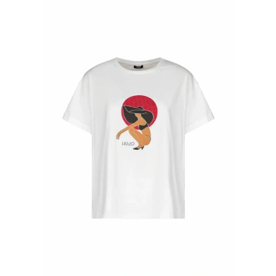 Abbildung von LIU JO Printed WITH Rhinestones Tshirt print, Damen, Größe: XL, White