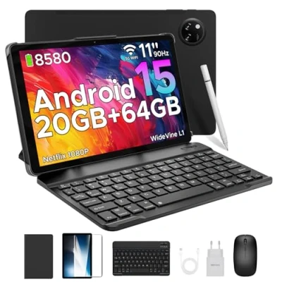 Abbildung von DOOGEE Tab A9+ Android 15 Tablet 11 Zoll, T7200 Octa Core 8580mAh, 20GB RAM+64GB ROM(TF 2TB), 90Hz, 13MP + 5MP Gaming Tablets mit Tastatur, Stift, Maus, Hülle, WiFi 5/WidevineL1/Face ID/OTG, Schwarz