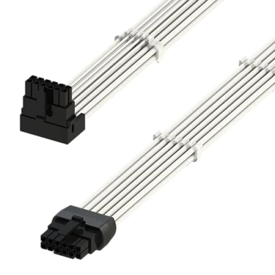 Abbildung von LINKUP AVA Linkswinkliges 600W PCIE 5.0 16Pin (12+4) Hochstrom Netzkabel Gepresster &amp; gelöteter Typ 16AWG ummantelt Kompatibel mit RTX4000 RTX3000 FE 70cm Weiß