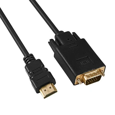 Abbildung von PremiumCord HDMI zu VGA Kabel mit Konverter, Auflösung Full HD 1080p 60Hz, vergoldete Anschlüsse, Farbe schwarz, Kabellänge 2m