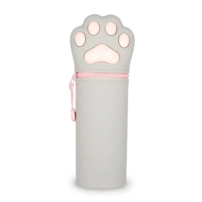 Abbildung von Legami Kawaii 2 in 1 Schulmäppchen aus weichem Silikon, Kitty Paw Thema, Stifthalter, Reißverschluss, Buntstifte, Marker, H 18,5 cm