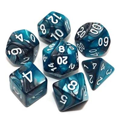 Abbildung von Creebuy DND Spielwürfel Set, polyedrische Würfel, für Dungeon und Dragons, Rollenspiel, MTG, D&amp;D, D20, D12, D10, D8, D6, D4, 7 teilig, Seeblau Silber