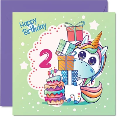 Abbildung von Geburtstagskarte zum 2. Geburtstag Mädchen magische Einhorn 2 Jahre altes Geburtstagskarten sie 145 mm x Grußkarten Tochter Nichte Enkelin Kinder
