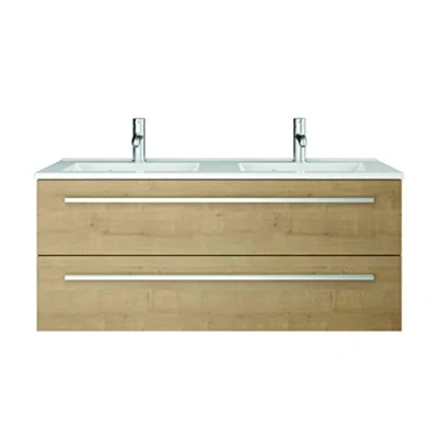 Abbildung von Sieper I Waschtischunterschrank 120 x 50 cm mit Doppelwaschtisch, Libato Badmöbel, Badezimmerunterschrank Eiche Natur