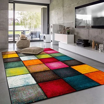 Abbildung von Paco Home Teppich Wohnzimmer Kinderzimmer Kurzflor Moderne 3D Optik Kariert Geometrische Muster, Grösse:160x230 cm, Farbe:Bunt 2