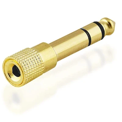 Abbildung von BestPlug Audio Stereo Adapter Aux in Out, 3,5mm Klinke Buchse Kupplung weiblich vergoldet auf 6,3mm Stecker männlich vergoldet, schmale Metallausführung
