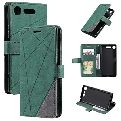 Abbildung von QiongniAN Hülle für Sony Xperia XZ1 Leder,Hülle G8341 G8342 G8343 Klapphülle Handytasche Case Green