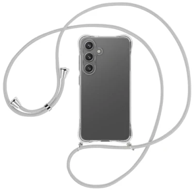 Abbildung von mtb more energy® Handykette kompatibel mit Samsung S25 Silbergrau/Metallteile: Silber Smartphone Hülle zum Umhängen Anti Shock Full TPU Case