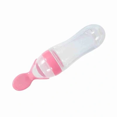Abbildung von Baby Fütterung Löffel Silikon Squeeze Reis Getreide Gemüse Obst Püree Feeder Tragbar für Säugling Kleinkinder 90ml (Rosa)