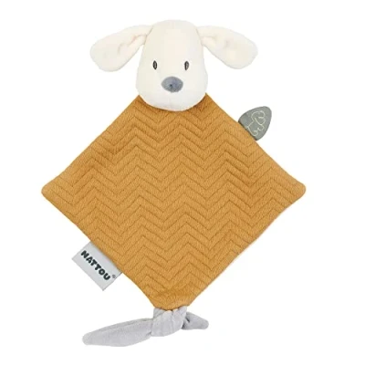 Abbildung von Nattou Mini Schnuffeltuch, Hund Charlie, Wegbegleiter ab der Geburt, 28 cm, Vegan, Jacquard, Baumwolle/Polyester, Karamell