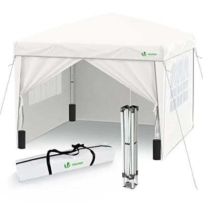 Abbildung von VOUNOT® Pavillon 3x3m mit 4 Seitenteilen &amp; Sandsäcke, Pop Up Faltpavillon, Faltbar Gartenzelt Partyzelt, inkl. Tasche Weiß