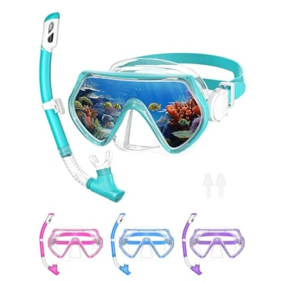 Abbildung von Schnorchelset Kinder Taucherbrille Dry Schnorchel Schnorcheln Set （Grün）…