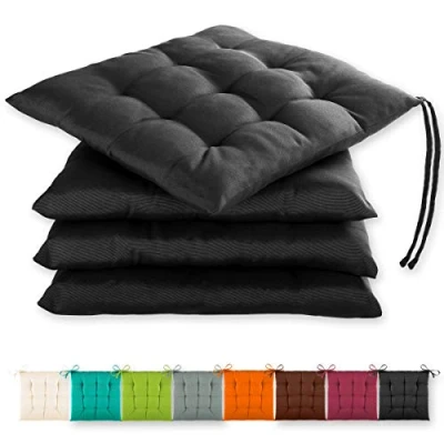 Abbildung von Gräfenstayn Stuhlkissen 4er Set in 40x40cm und 3cm dicker Polsterung, robustes Sitzkissen für Indoor &amp; Outdoor, mit Haltebändern