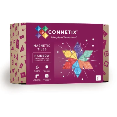 Abbildung von Connetix Rainbow Geometry Pack verstärkte Magnete pädagogisches Lernspiel Magnetspielbausteine, (Open Play, 30 Teile), ab 3 Jahren