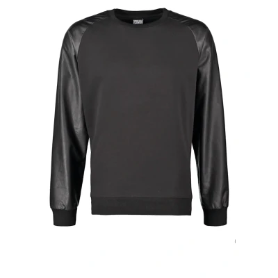 Abbildung von Urban Classics Raglan Leather Imitation CREW Sweatshirt, Herren, Größe: Large, Black