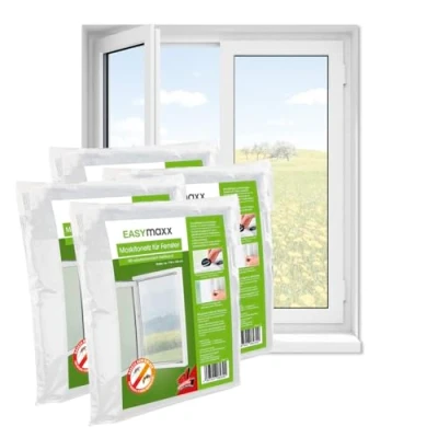 Abbildung von EASYmaxx Fliegengitter Fenster Moskitonetz, Montage ohne Bohren zuschneidbarer Insektenschutz bis 110 x 130 cm Mückenschutz Fliegennetz Klettband selbstklebend [4 Stück]
