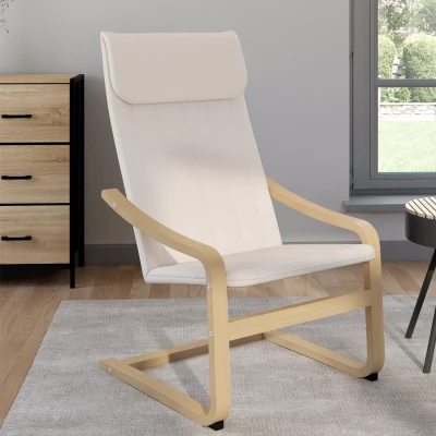 Abbildung von IDMarket Sessel Nils aus Holz in Buche Optik und Kissen beigem Stoff