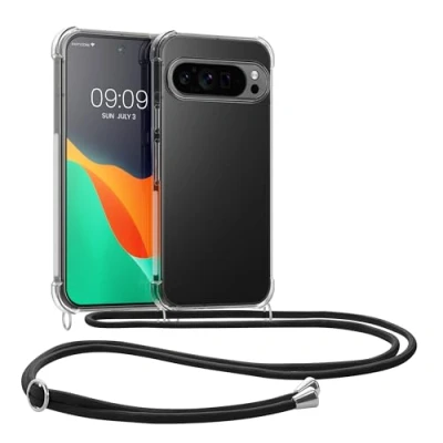 Abbildung von kwmobile Necklace Case kompatibel mit Google Pixel 9 Pro XL Hülle Silikon Cover Handykette Band Handyhülle Transparent Schwarz