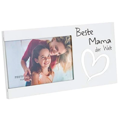 Abbildung von Brandsseller Bilderrahmen Fotorahmen Beste Mama der Welt mit Spiegelherz 25x13x1,5 cm Matt Weiß