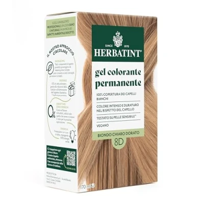 Abbildung von Herbatint Permanente Haarfarbe 8D Hellblond Goldblond 170 ml Ammoniakfrei, 100% Abdeckung für weißes Haar empfindliche Haut, mit 8 natürlichen Bio Extrakten