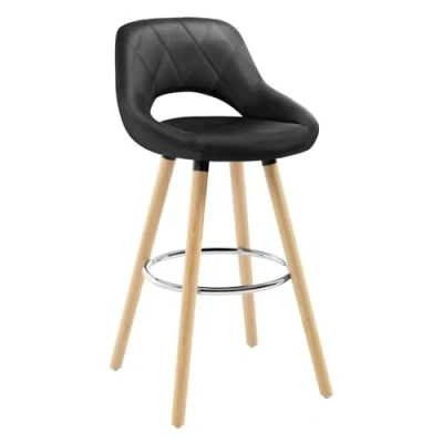 Abbildung von WOLTU BH111sz 1 x Barhocker Stück Barstuhl aus Kunstleder Holzgestell mit Lehne + Fußstütze Design Stuhl Küchenstuhl Optimal Komfort Schwarz