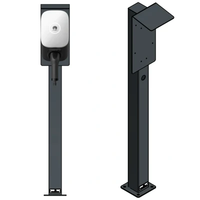 Abbildung von Ladesäule passend für Huawei FusionCharge und SmartCharger Wallbox mit Dach Ständer Standfuß Stele Base, Standard (Ohne Kabelhaken)