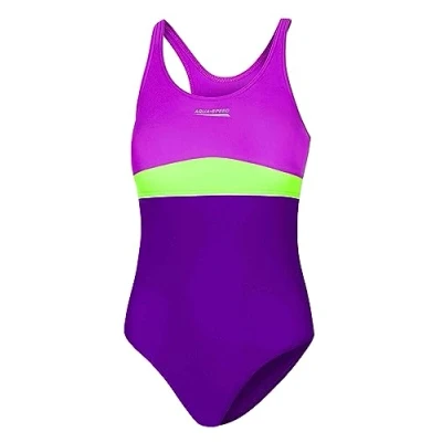 Abbildung von Aqua Speed Badeanzug Mädchen Teenager 134 164 UV Schutz Elastisch Blickdicht Chlorresistent (Violet Dark Violet Green, 122)