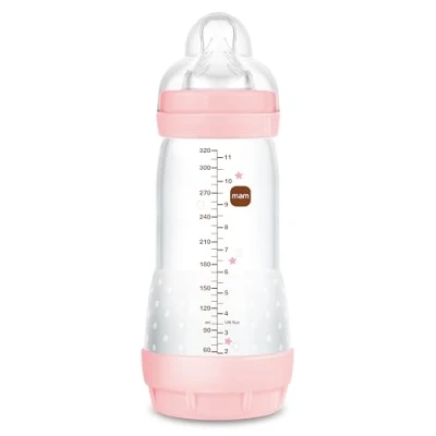 Abbildung von MAM Anti Kolik Flasche, ab 4 Monaten, 320 ml, mit Sauger 3 schnellen Durchfluss aus Silikon, leicht anzunehmen, selbststerilisierend und zu reinigen, Easy Start Colic, Hellrosa, 1