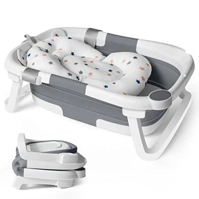 Abbildung von Baby Badewanne Faltbar Babywanne Klappbare mit Einsatz Babybadewanne Faltbare Neugeborenen Faltbadewanne Badewannen Klappbar Wanne Dusche Neugeborene Badewannenaufsatz Kinder Foldable Bath Tub Grau