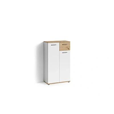 Abbildung von byLIVING Schuh Kommode Jakob/Moderne Eichen Optik hell braun / 2 Türen und 1 Schublade/Garderoben Set/Für ca. 15 Paar Schuhe/Schuhschrank/Side Board/B 60, H 102, T 30 cm