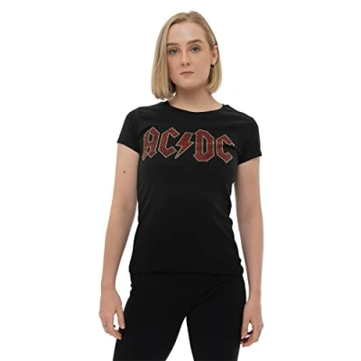 Abbildung von AC/DC T Shirt Full Colour Diamante Logo Nue offiziell Damen Skinny Fit Schwarz XL
