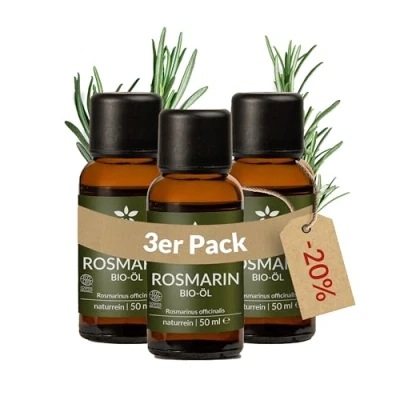 Abbildung von Heldengrün® BIO Rosmarinöl 50 ml [HOCHDOSIERT] Stimuliert Haarwachstum Haaröl bei Haarausfall 100% naturreines Rosmarin Öl Haare Ätherische Öle 3 x