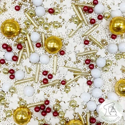 Abbildung von STREUSEL Weihnachten Christmas Angel weiss gold bordeaux Engel 180g GLÜCK goldene Weihnachtsstreusel Zuckerstreusel Sprinkles Tortendeko Plätzchen verzieren Kuchenstreusel