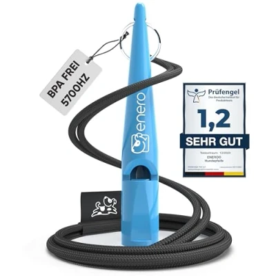 Abbildung von ENERO® Hundepfeife mit praktischem Umhängeband Perfektes Hundezubehör genormter Frequenz Ideal für Hundetraining hörbar &amp; weitreichend