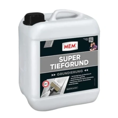 Abbildung von MEM Super Tiefgrund, Für saugende und nichtsaugende Untergründe, Innen außen anwendbar, Einfache Anwendung, Lösemittelfrei, 5 l, Milchig weiß