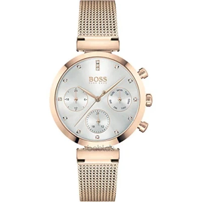 Abbildung von BOSS Multi Zifferblatt Quarz Uhr für Damen mit Rotgoldfarbenes Edelstahl Mesh Gliederarmband 1502553