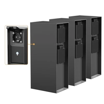 Abbildung von ledscom.de 3 Stück Garten Steckdosensäule POMI für außen, IP44, Smart Home, WLAN, Alexa, Fach, Edelstahl, anthrazit, eckig, 23 cm