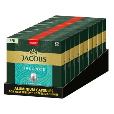 Abbildung von Jacobs Halb Entkoffeinierte Kaffeekapseln Balance, Nespresso* kompatible Kapseln, Milde Nussnoten, Intensität 5/12, 200 Stück (10 x 20 Getränke)
