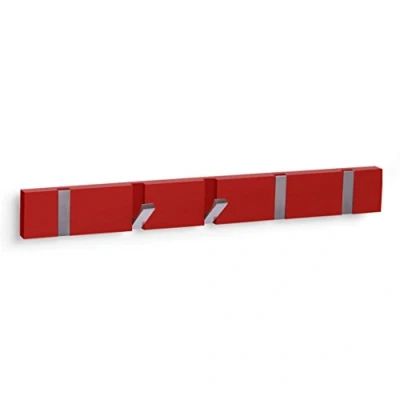 Abbildung von 5er Hakenleiste rot Holz Alu Haken Garderobe Wandgarderobe Wandhaken