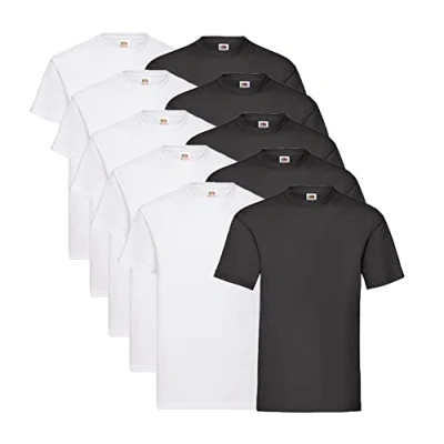 Abbildung von Fruit of the Loom Herren T Shirt Valueweight, 10er Pack, 5 Weiss / Schwarz + 1 HL Kauf Notizblock, L