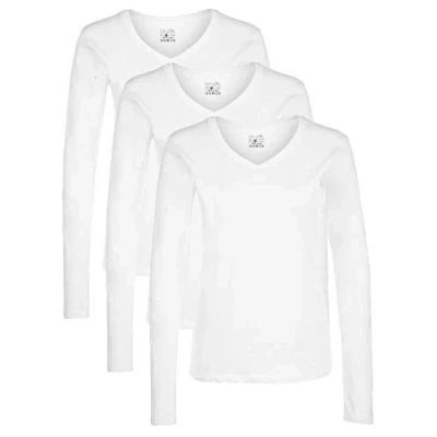 Abbildung von berydale Basic Langarmshirt Damen Baumwolle I 3er Set Longsleeve Damen, T Shirt Langarm Longshirt Langarmshirts Tshirt Langarm, Unterziehshirt Weiß L