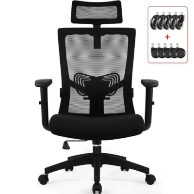 Abbildung von Daccormax Bürostuhl Ergonomisch, Schreibtischstuhl mit Verstellbarer Kopfstütze, Armlehnen, Lendenwirbelstütze, Drehstuhl Wippfunktion, Chefsessel aus Mesh,Rückenschonend, 150kg