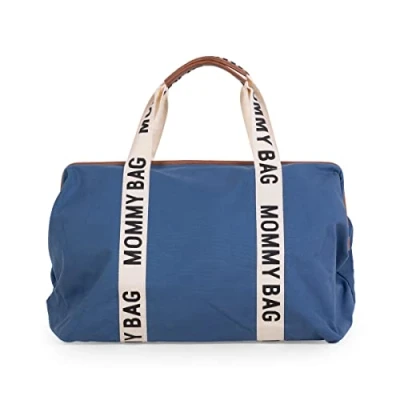 Abbildung von CHILDHOME, Mommy Bag, Wickeltasche, Kliniktasche, Reisetasche, großes Fassungsvermögen, Wickelauflage, verstellbarer Schultergurt, unterteilt, Isoliertasche, Durchgang für Koffer, Indigoblau,Signature