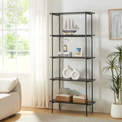Abbildung von en.casa Standregal, »Samnanger« mit 5 Ablagen 180 x 80 34 cm Schwarz