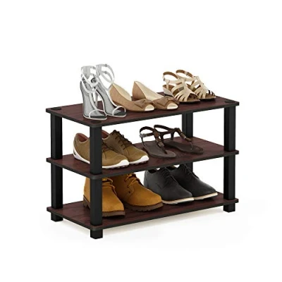 Abbildung von Furinno Turn S Tube 3 Tier Schuhregal, Mehrzweck Regal, Dunkle Kirsche/Schwarz,