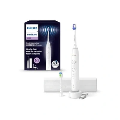 Abbildung von Philips Sonicare Elektrische Zahnbürste Series 6500 HX7410/02, Aufsteckbürsten: 2 St., mit Andruckkontrolle, 3 Intensitätsstufen, inkl. Ladegerät, Reiseetui