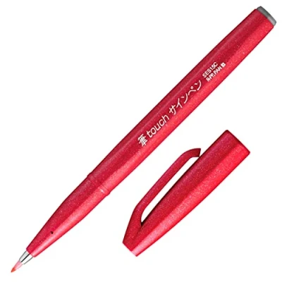 Abbildung von Pentel SES15C B Brush Sign Pen Faserschreiber, 10 Stück, rot