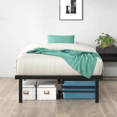 Abbildung von Zinus Caleb Bett 140 x 190 cm Bettgestell 36 hoch mit Stauraum unter dem Plattformbett aus Metall klappbares Schwarz